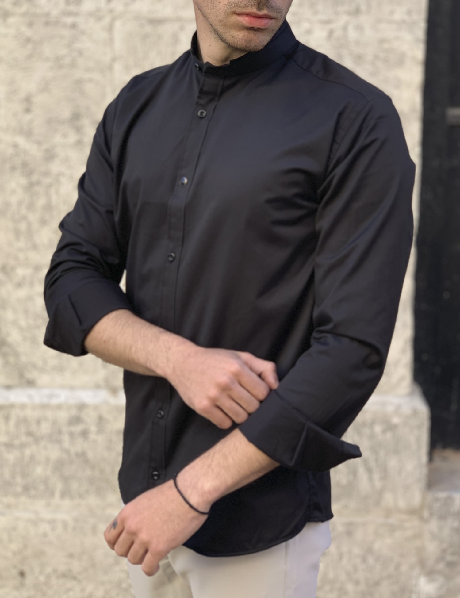Ben Tailor ανδρικό μαύρο πουκάμισο με μάο γιακά 0589 φωτογραφία